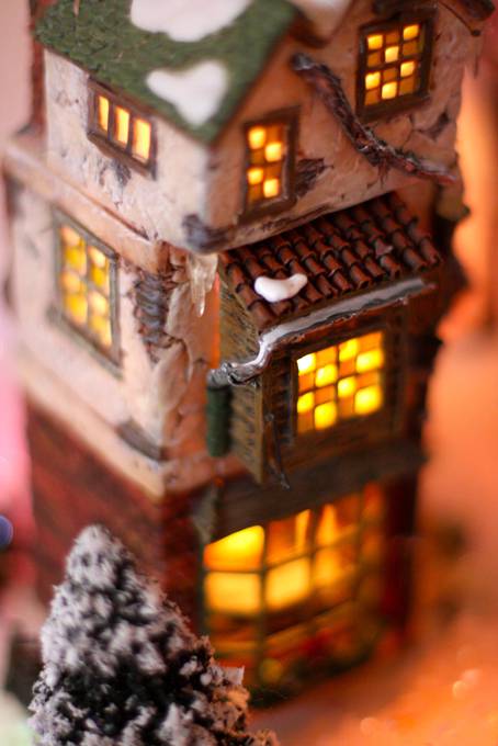 家の形をしたクリスマスのランプの写真